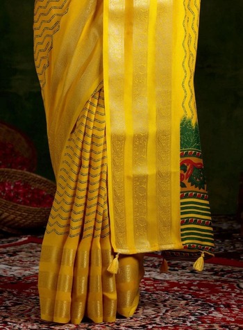 Libas Mustard Printed Silk Blend Saree With Unstitched Blouse Piece