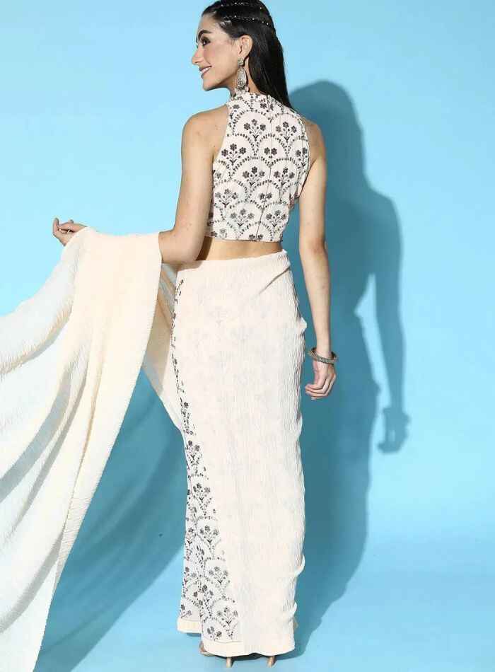 Libas Peach Embellished Georgette Saree